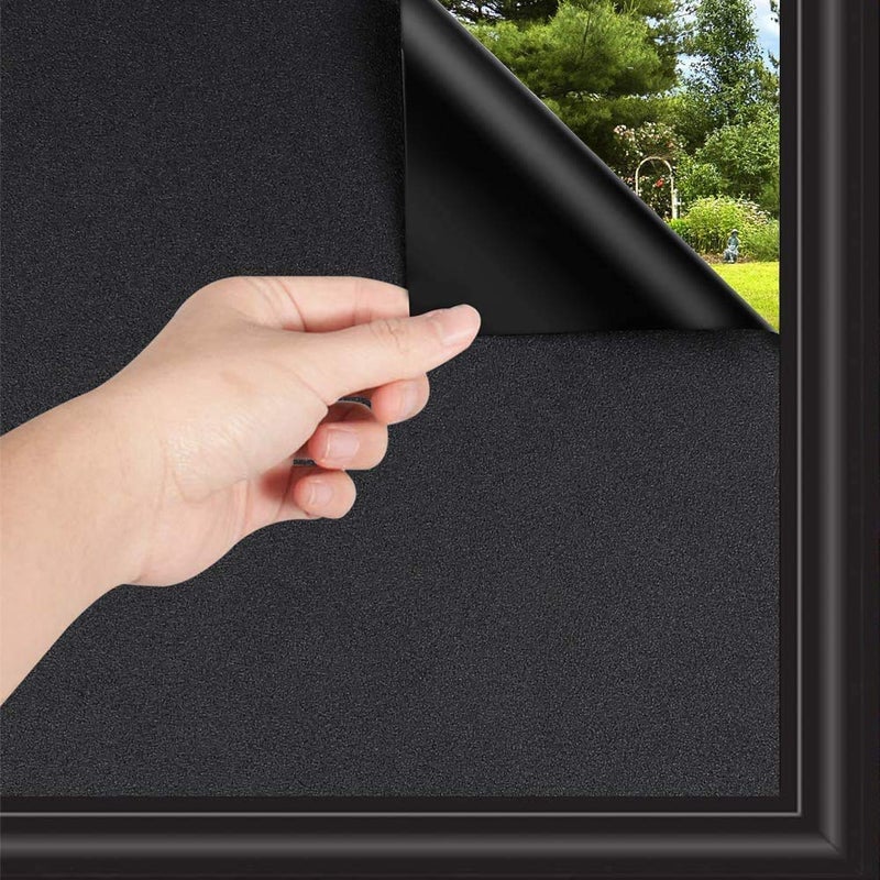 WochiTV Total Blackout Window Film 100% Light Blocking Non Adhesive No Residue Removable Opaque Static Cling Privacy Glass Tint for Home Bedroom Darkening Heat Control (35.4 Inch x 6.56 Feet) - Image 1